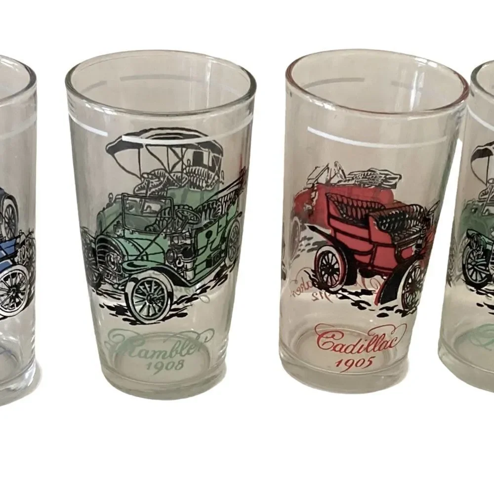 Set of 6 Vintage glasses antique cars and trucks